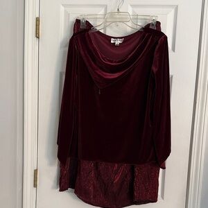 Deep Red Velvet Skirt Set